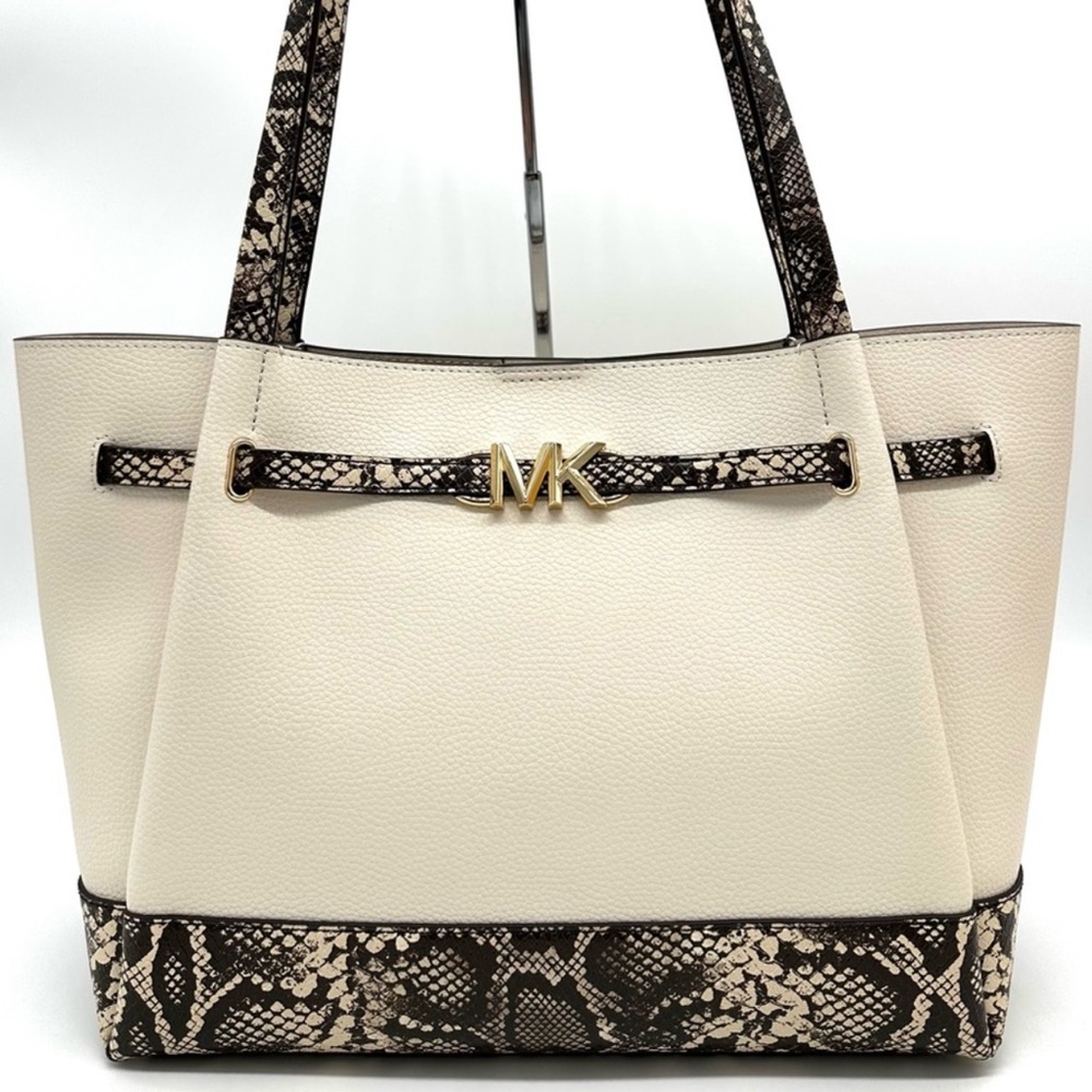 Michael Kors Reed Large Tote Bag Snakeskin Cream/Black - Picture 2 of 12